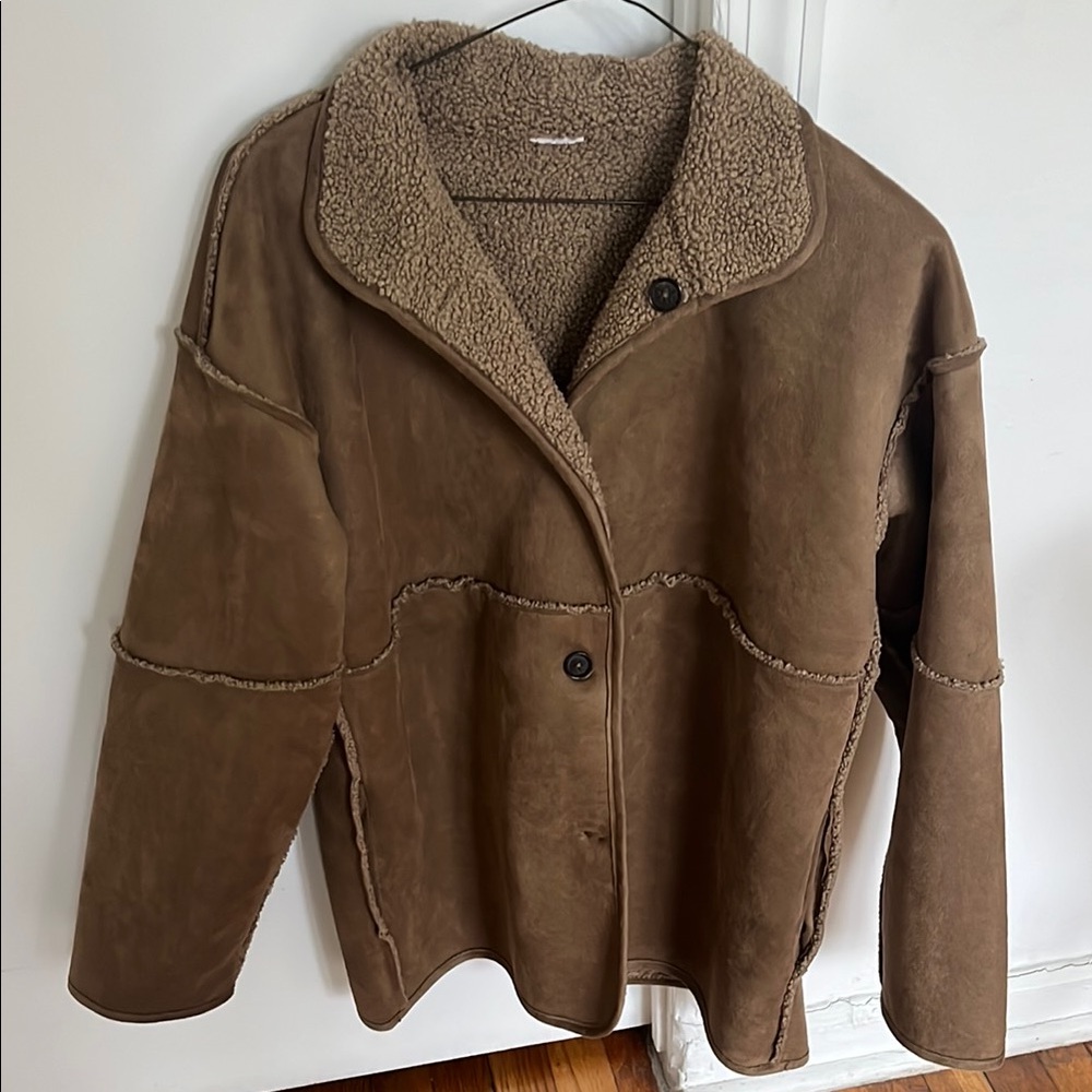 Reversible Beige Vegan Suede Sherpa Women's Jacket